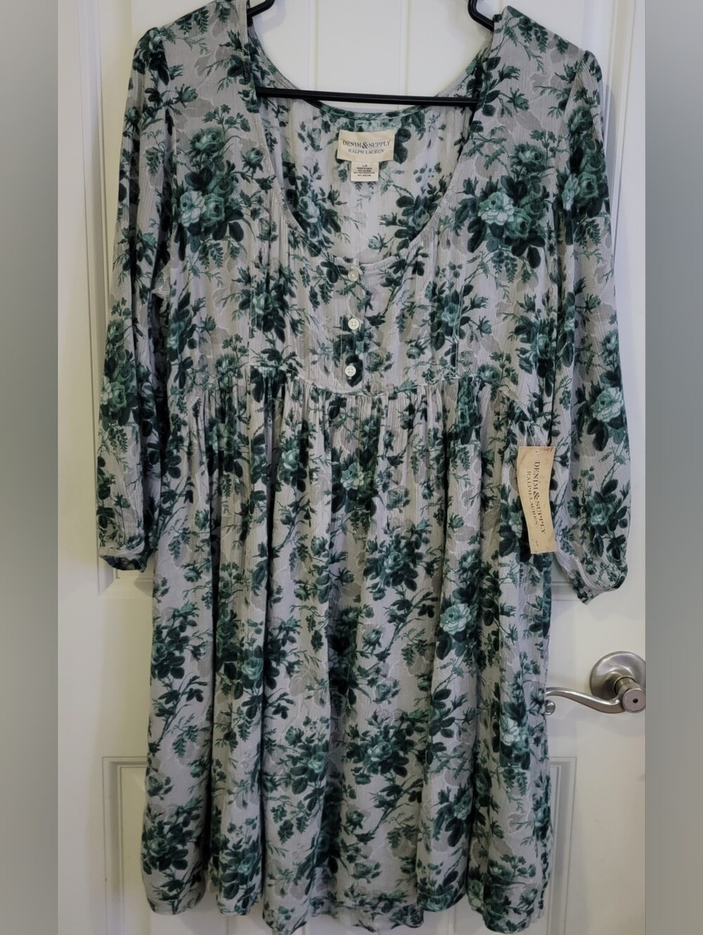 Ralph Lauren Denim & Supply Green Floral Babydoll Fall Dress L